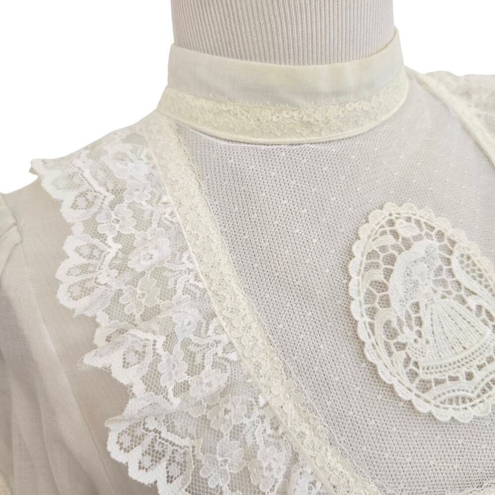 Vintage 70s Gunne Sax White Lace Prairie Dress Rare Embroidery Bridal Womens XXS - Picture 5 of 16